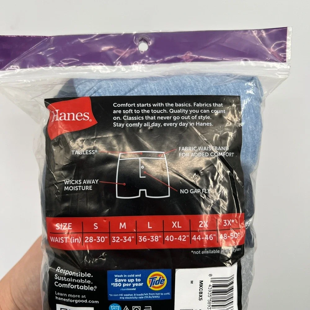 Hanes Tagless Boxers soft breathable wicking cool comfort M 5 value pack